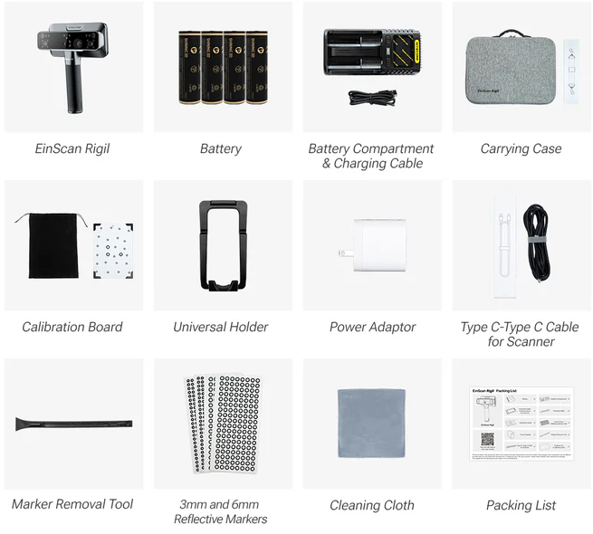 einscan rigil 3d scanner contents