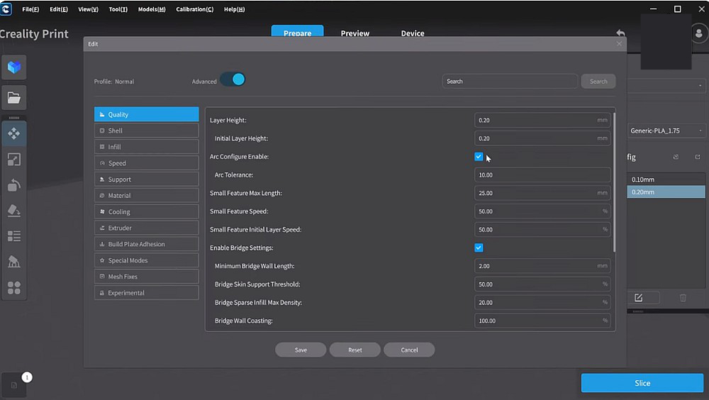 Creality Print Slicer Interface